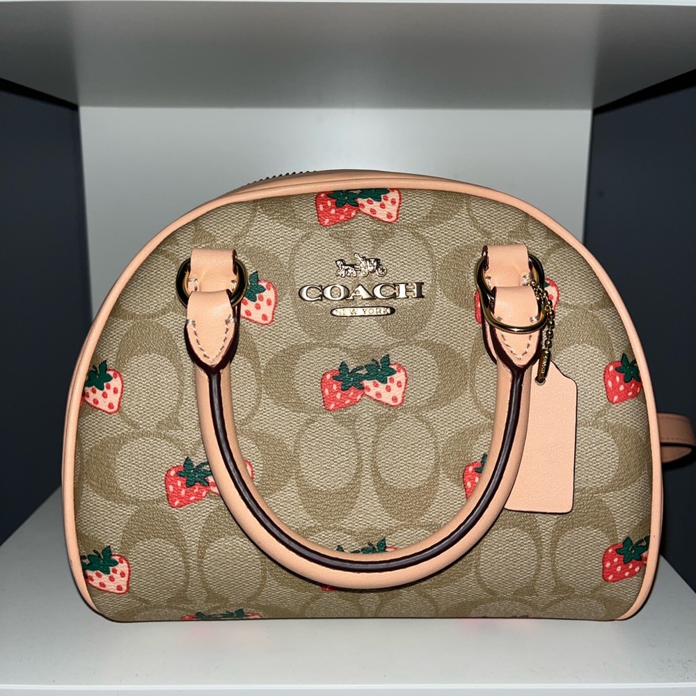 Coach Sydney satchel in signature canvas with strawberry print